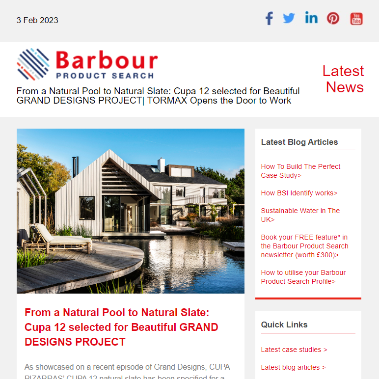 From a Natural Pool to Natural Slate: Cupa 12 selected for Beautiful GRAND DESIGNS PROJECT| TORMAX Opens the Door to Work